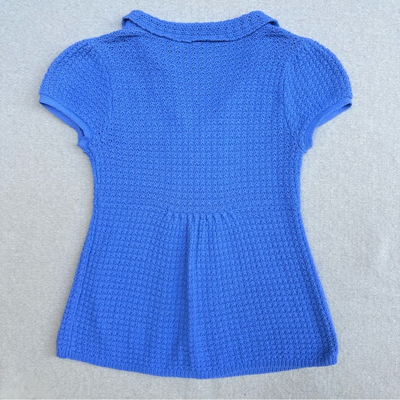 Anthropologie MOTH Blue Knit Short Sleeve Top Polka Dot Collared Snails S - Picture 7 of 7
